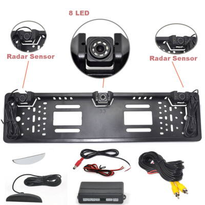 Cadre de plaque d'immatriculation européenne avec caméra de recul, deux capteurs de stationnement radar de recul