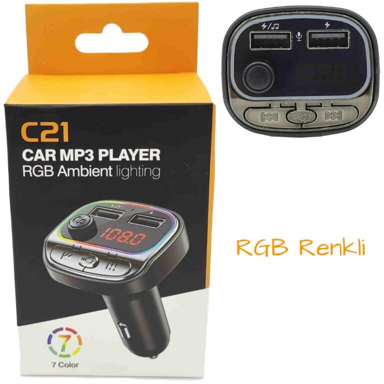 RGB Renkli Araba FM MP3 Çalar Kablosuz Bluetooth 5.0 C21